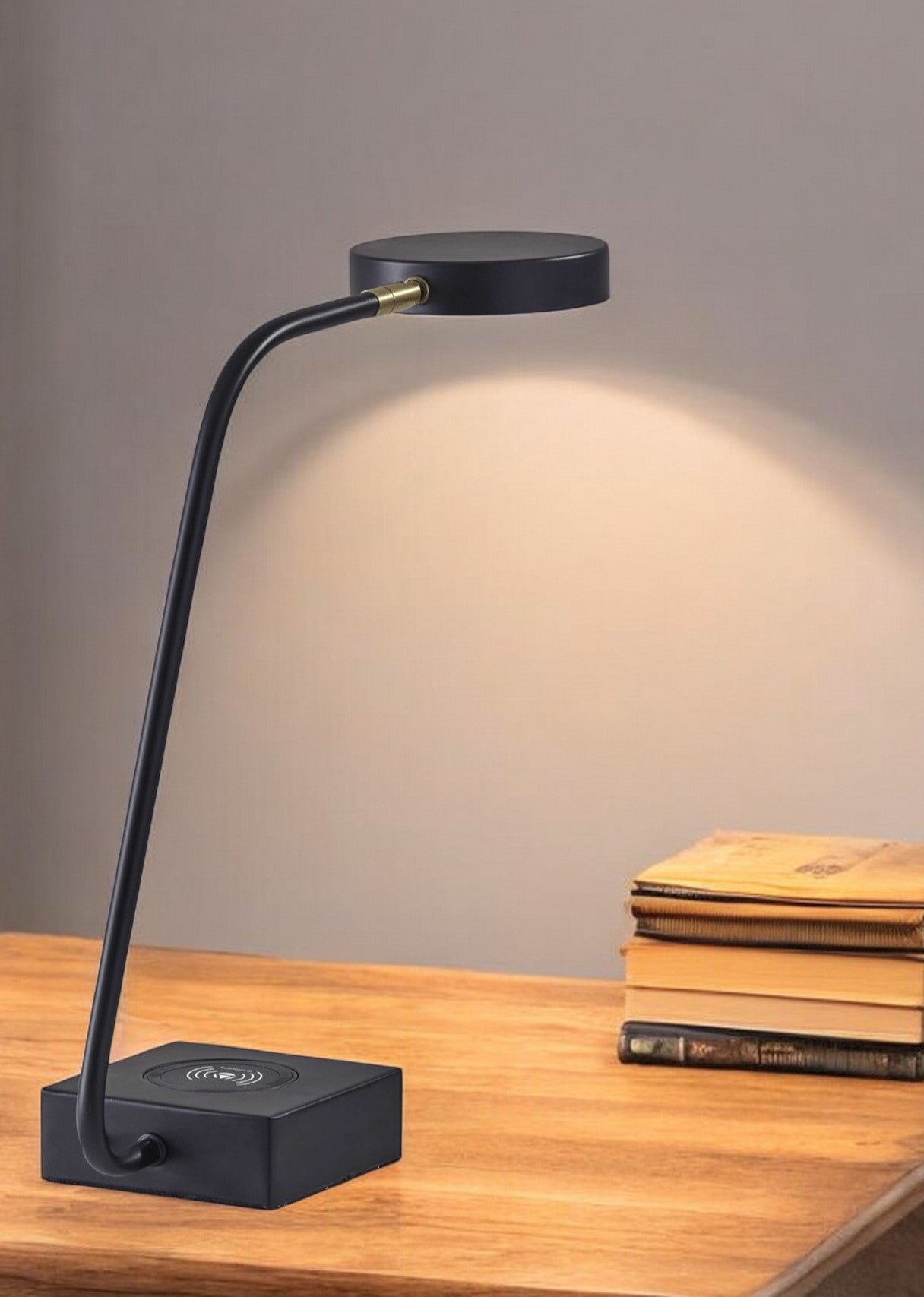 Tech Enhanced Black Metal Disk Led Adjustable Desk Lamp