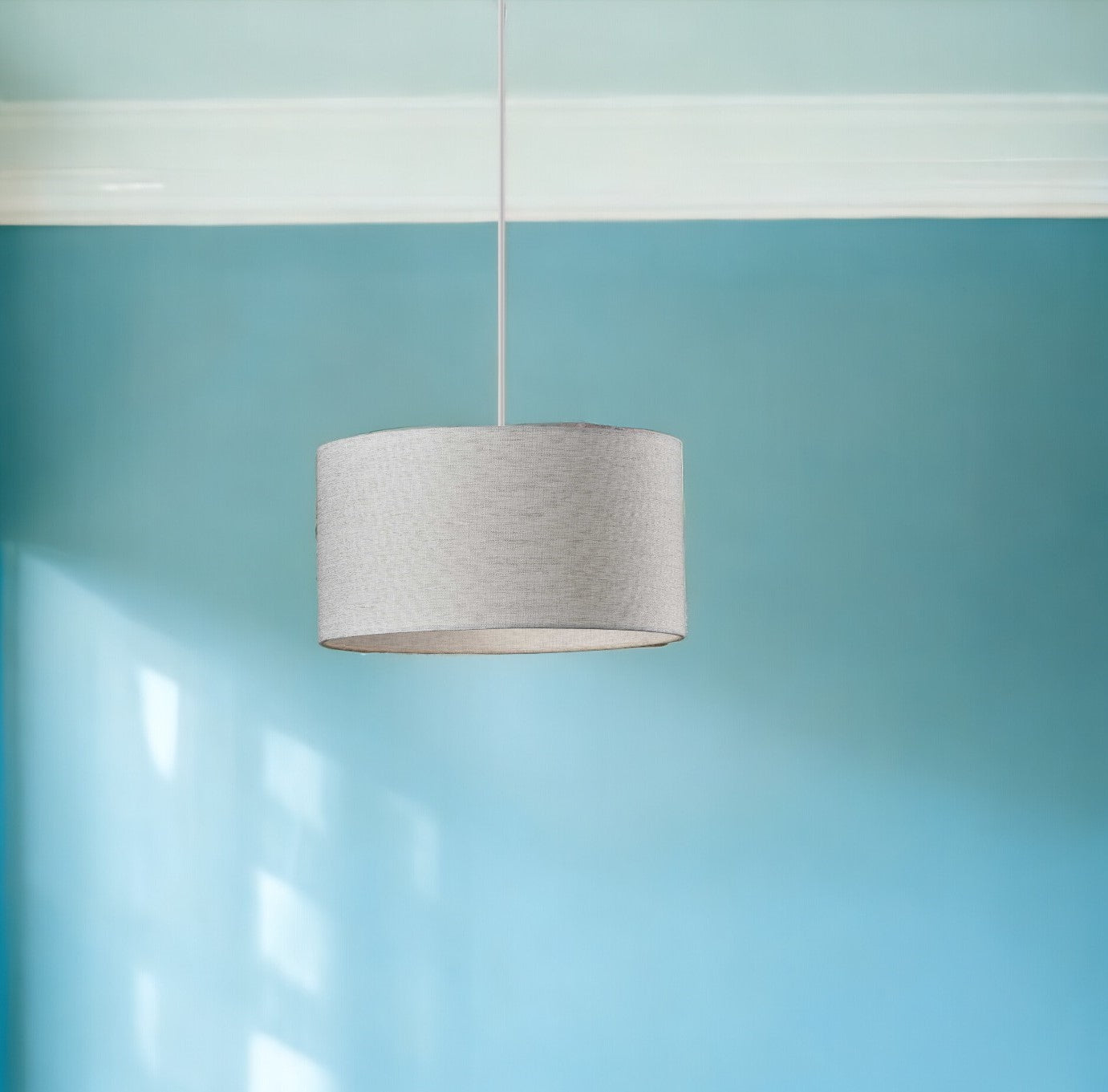 White Fabric Sleek Drum Pendant Lamp