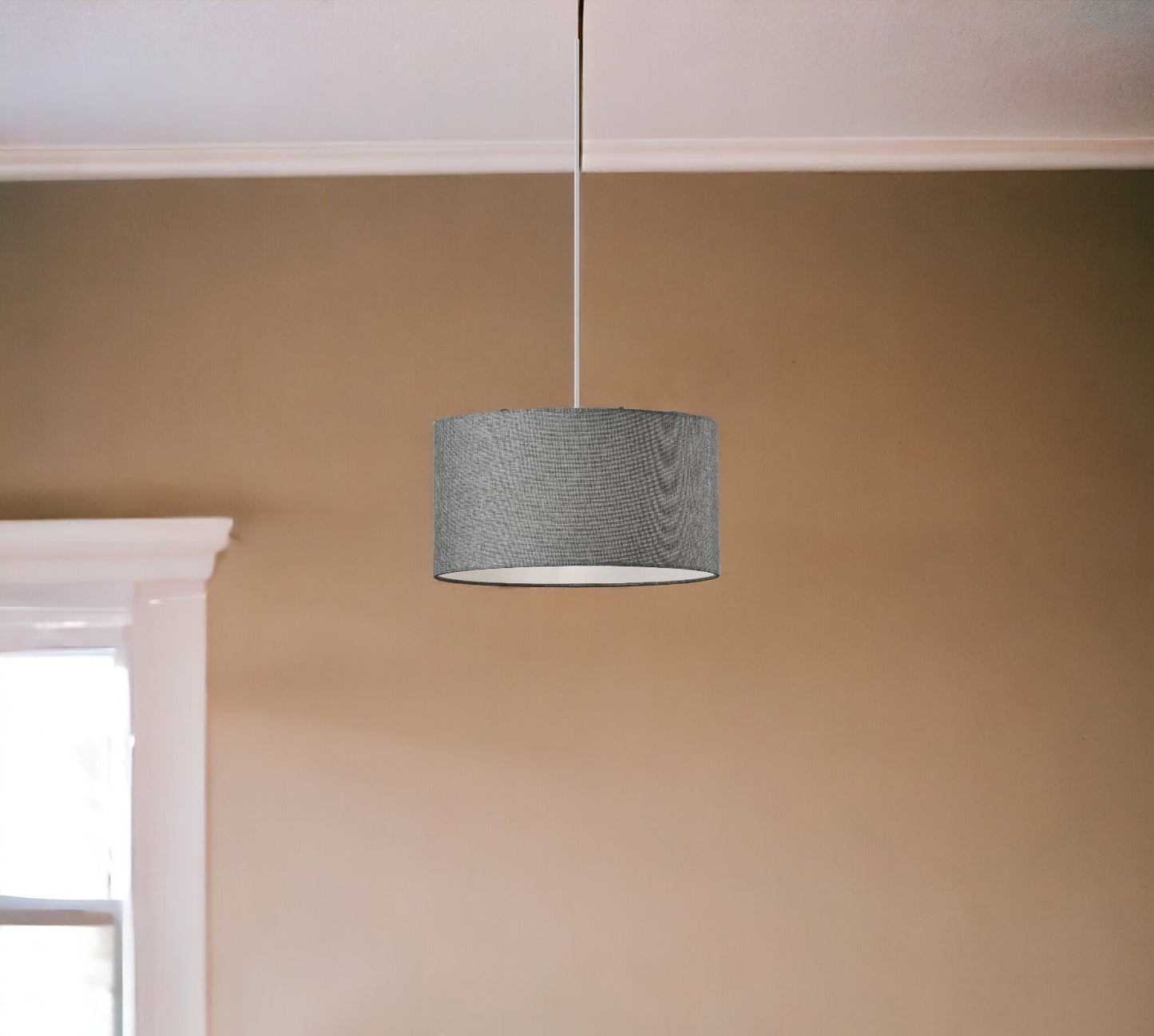 White Fabric Sleek Drum Pendant Lamp