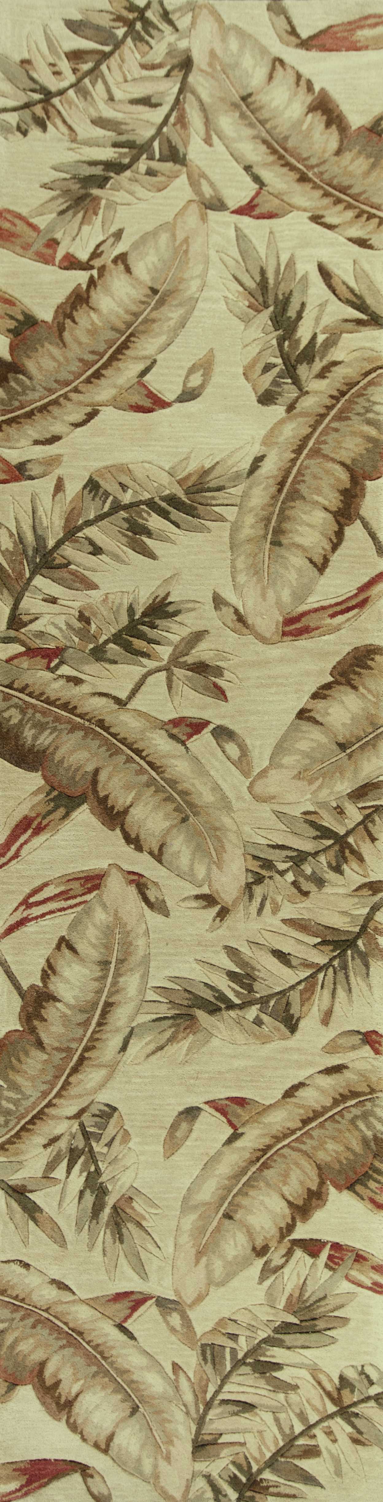 10' Ivory Hand Tufted Tropical Leaves Indoor Runner Rug