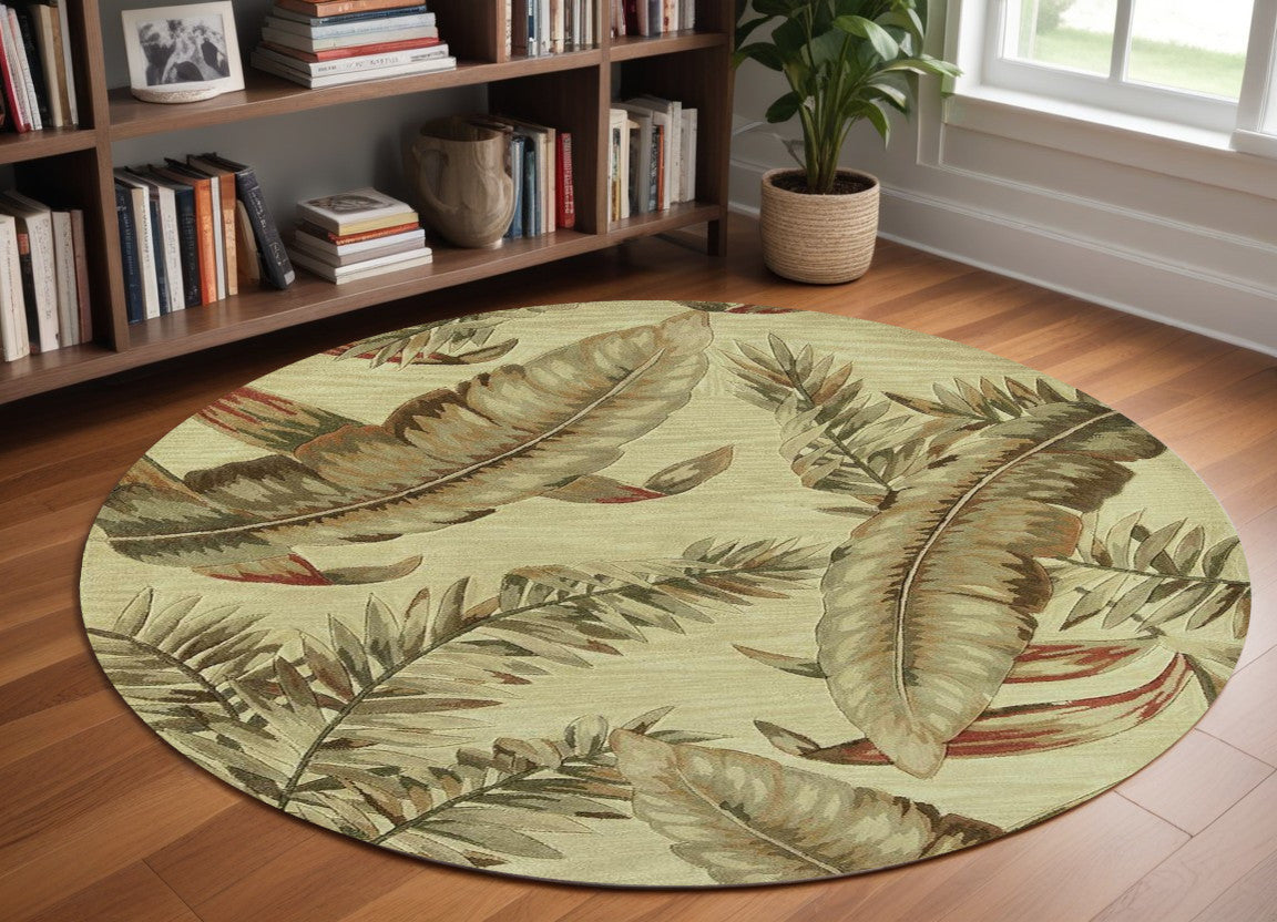 10' Ivory Hand Tufted Tropical Leaves Indoor Runner Rug