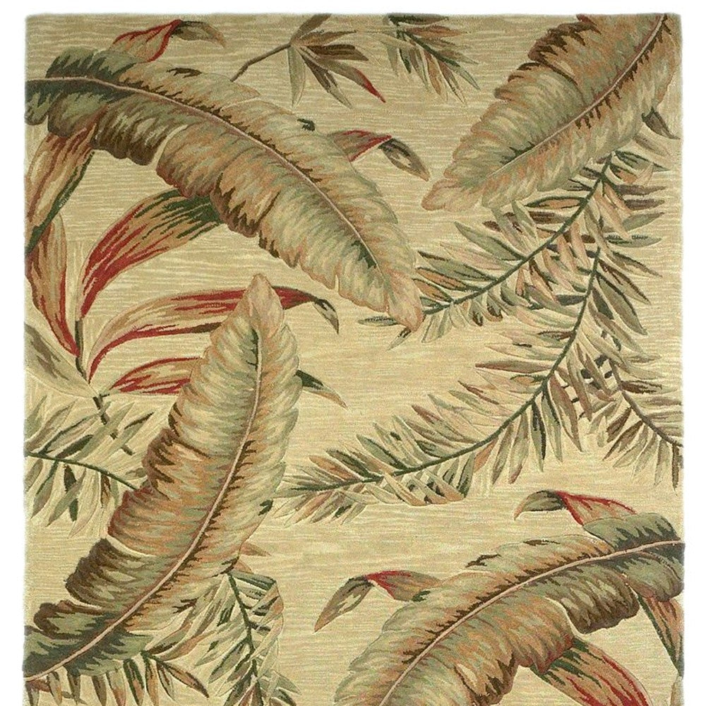 10' Ivory Hand Tufted Tropical Leaves Indoor Runner Rug