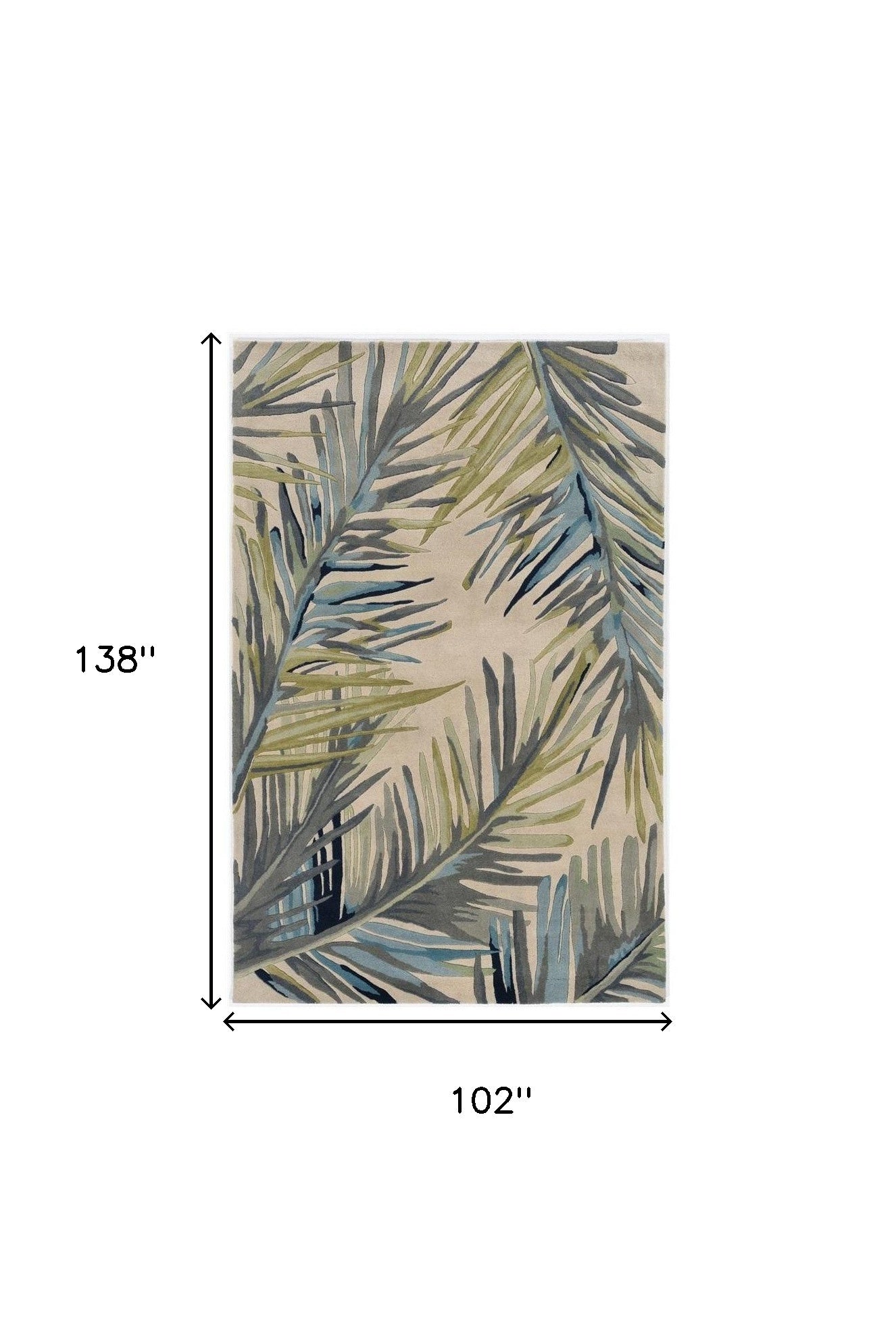 10' Ivory Blue Hand Tufted Tropical Palms Indoor Runner Rug