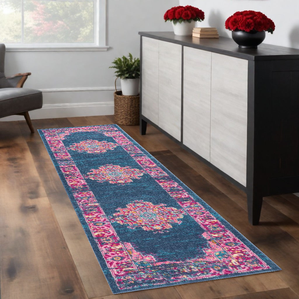 10' Blue Dhurrie Runner Rug