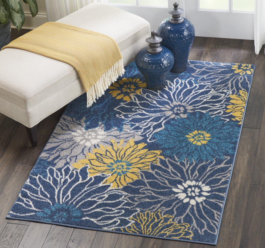 10' Blue Floral Power Loom Runner Rug