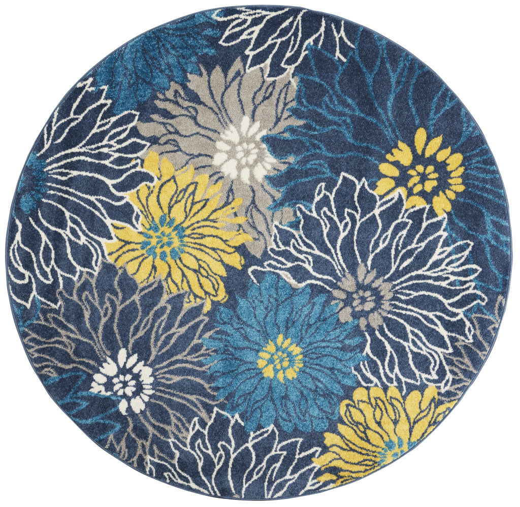 10' Blue Floral Power Loom Runner Rug