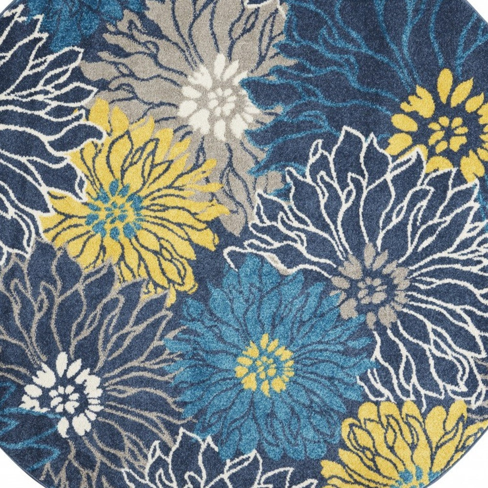 10' Blue Floral Power Loom Runner Rug