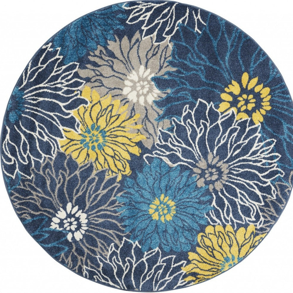 10' Blue Floral Power Loom Runner Rug