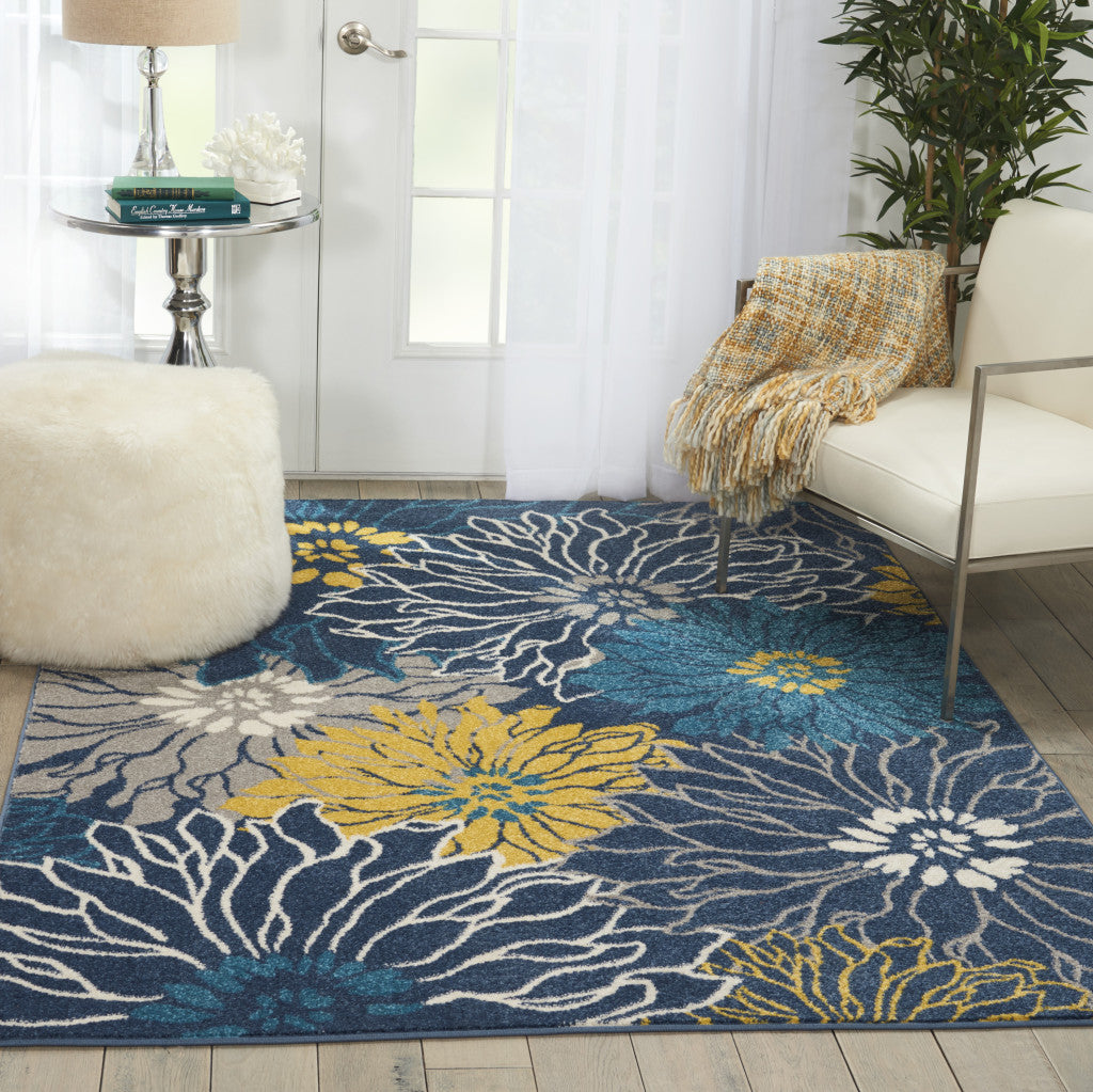 10' Blue Floral Power Loom Runner Rug