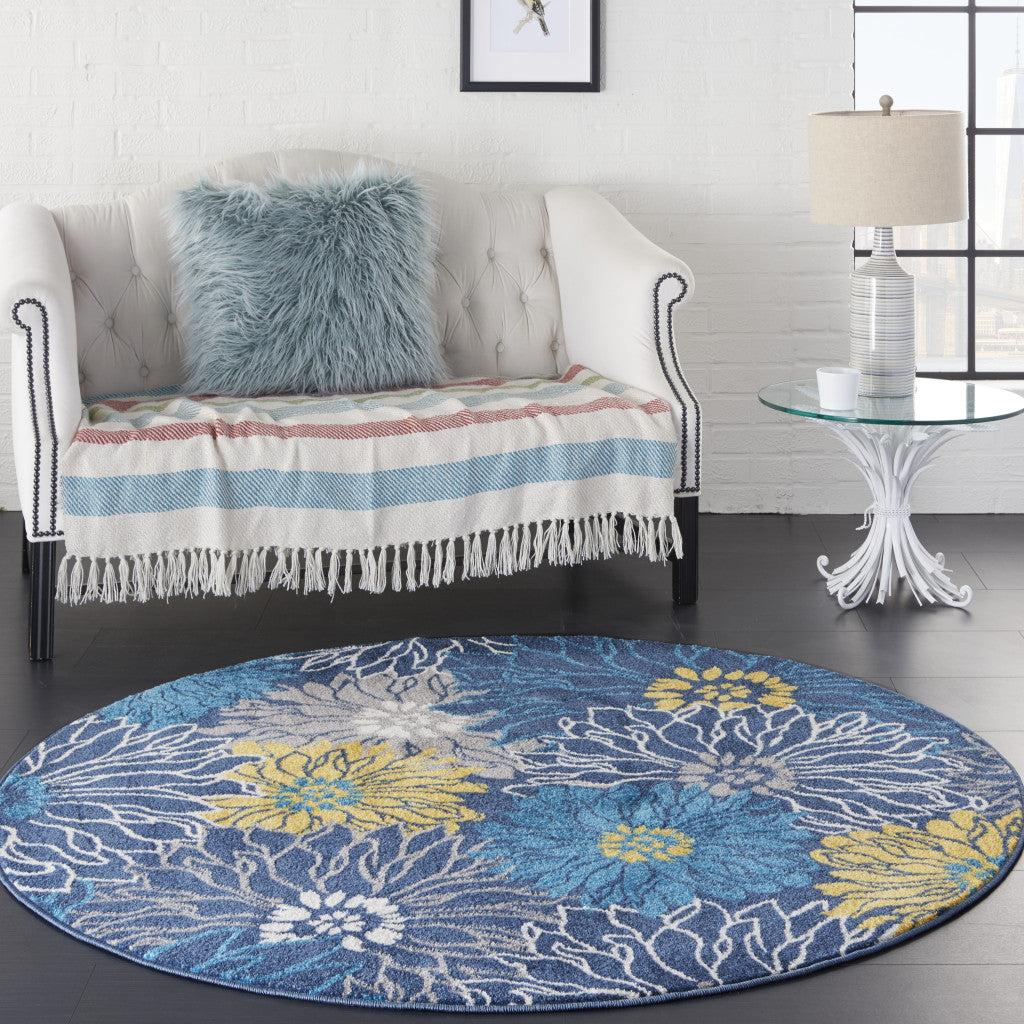 10' Blue Floral Power Loom Runner Rug