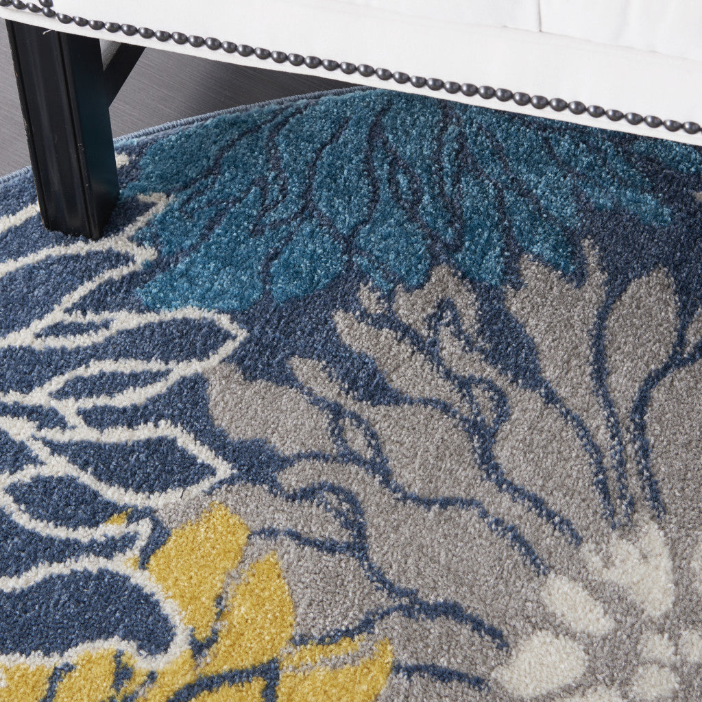 10' Blue Floral Power Loom Runner Rug