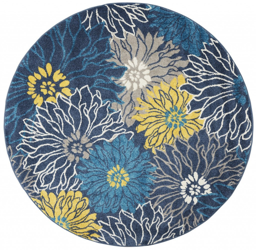 10' Blue Floral Power Loom Runner Rug