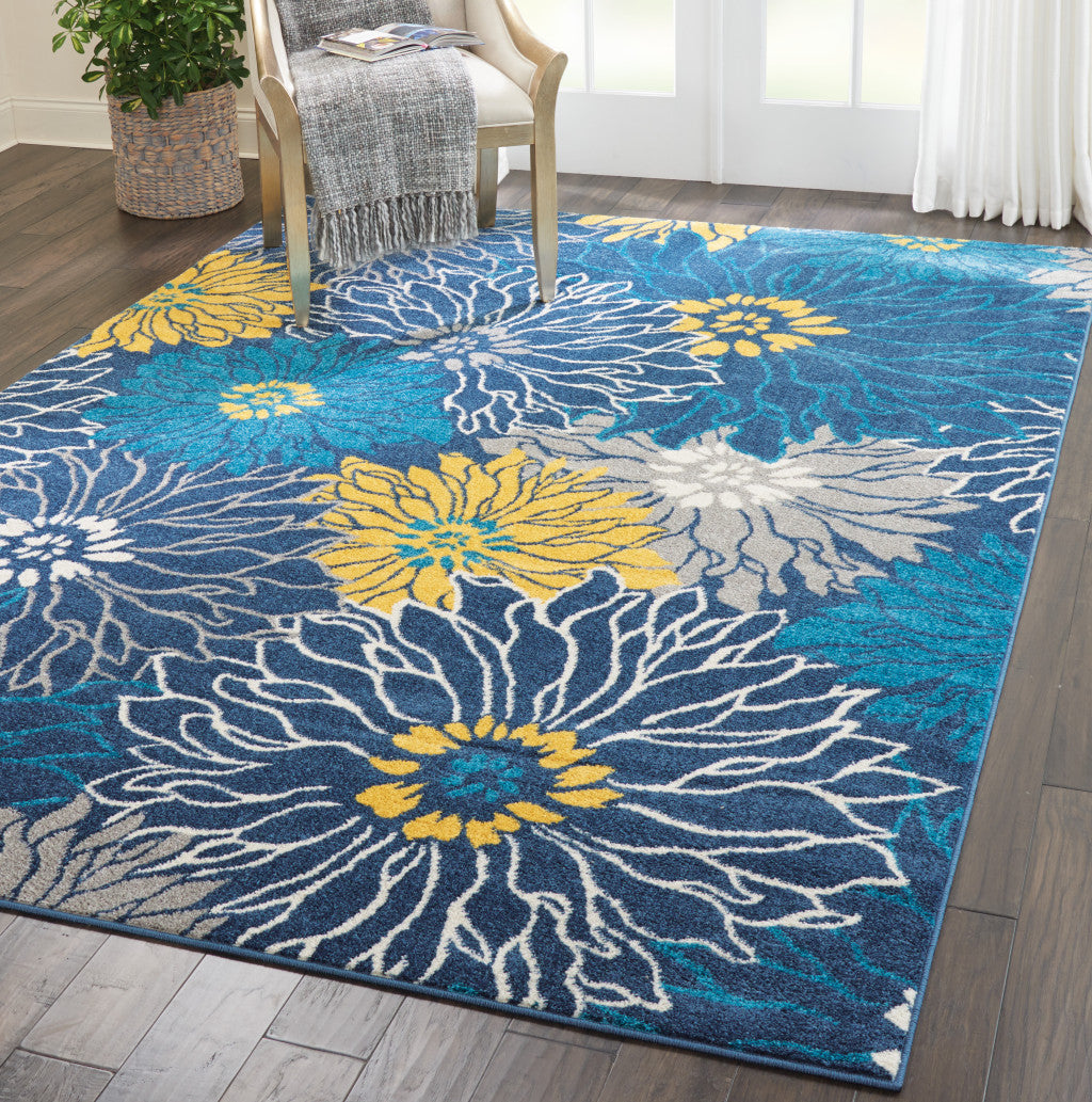 10' Blue Floral Power Loom Runner Rug