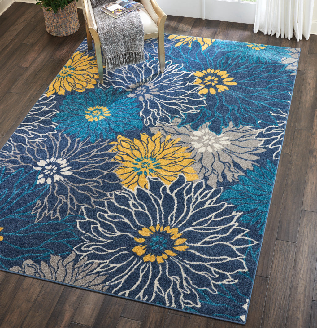 10' Blue Floral Power Loom Runner Rug