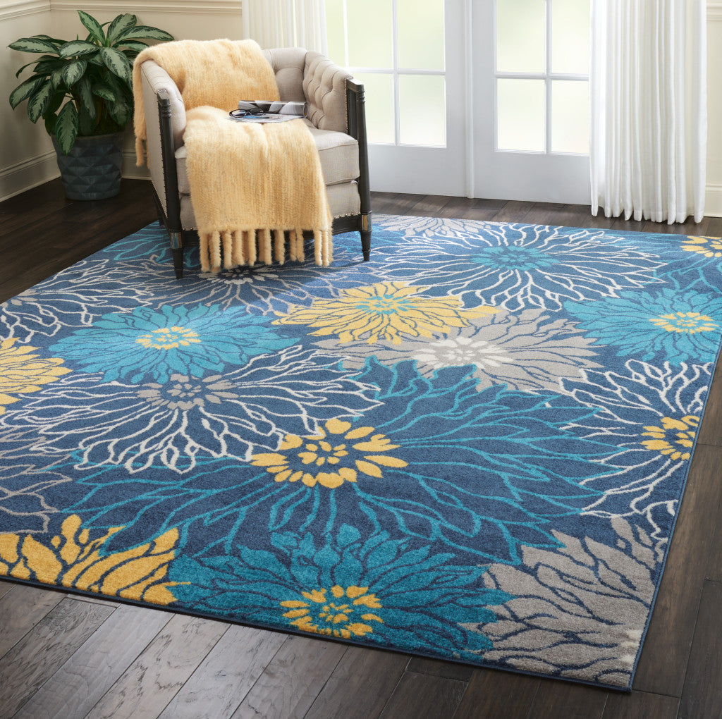 10' Blue Floral Power Loom Runner Rug