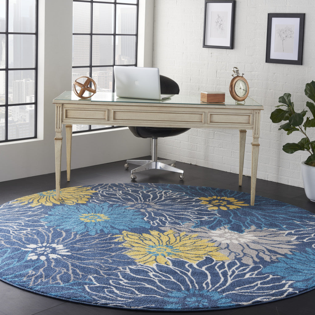 10' Blue Floral Power Loom Runner Rug