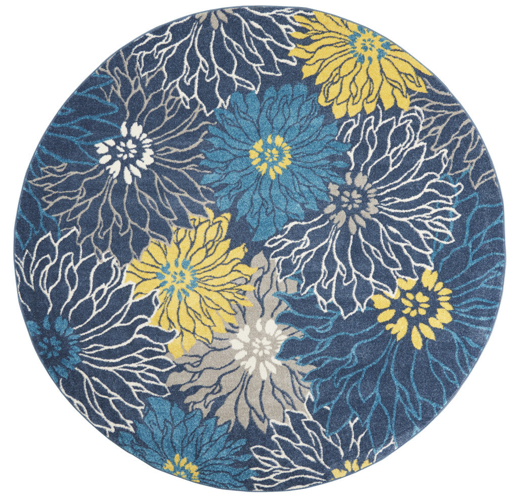 10' Blue Floral Power Loom Runner Rug