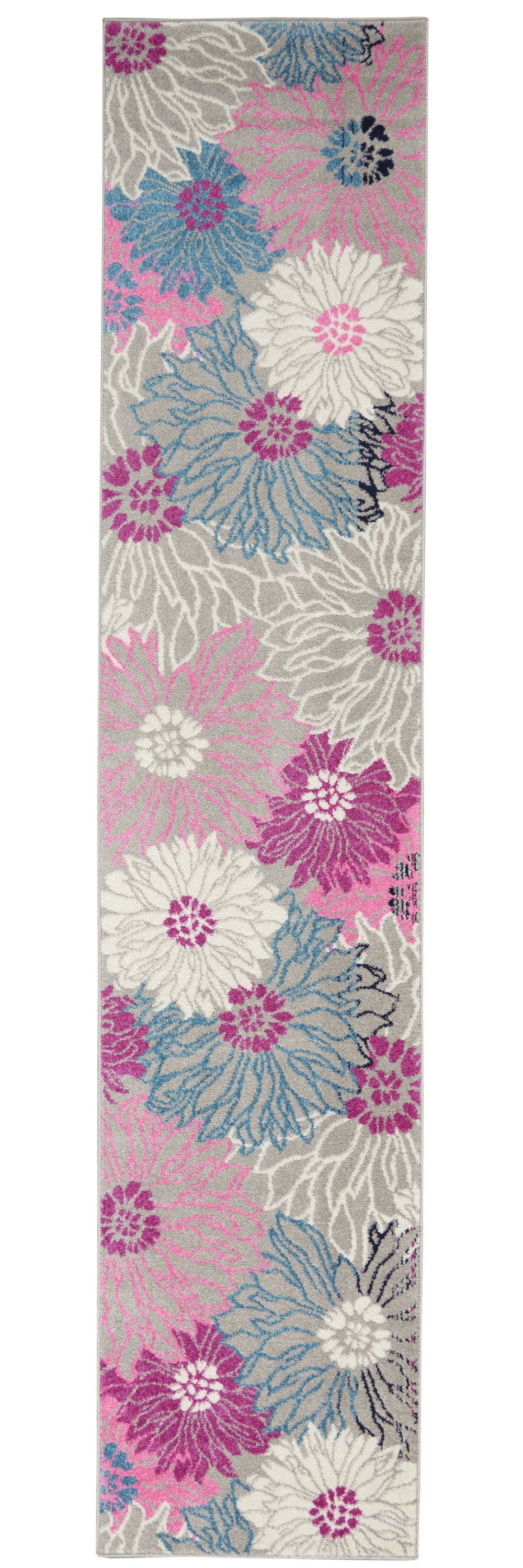 10' Gray Floral Dhurrie Runner Rug