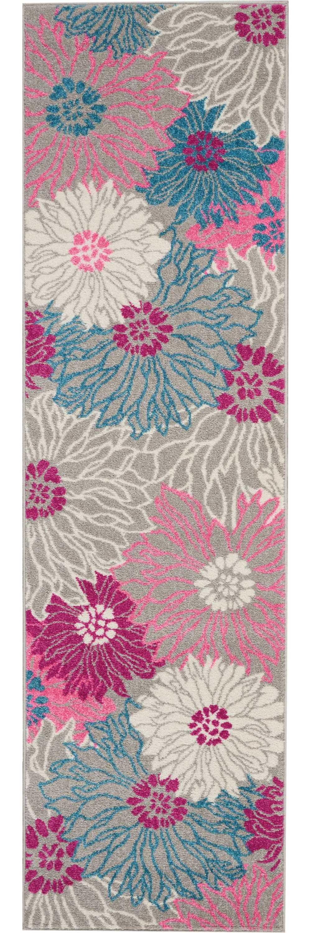 10' Gray Floral Dhurrie Runner Rug