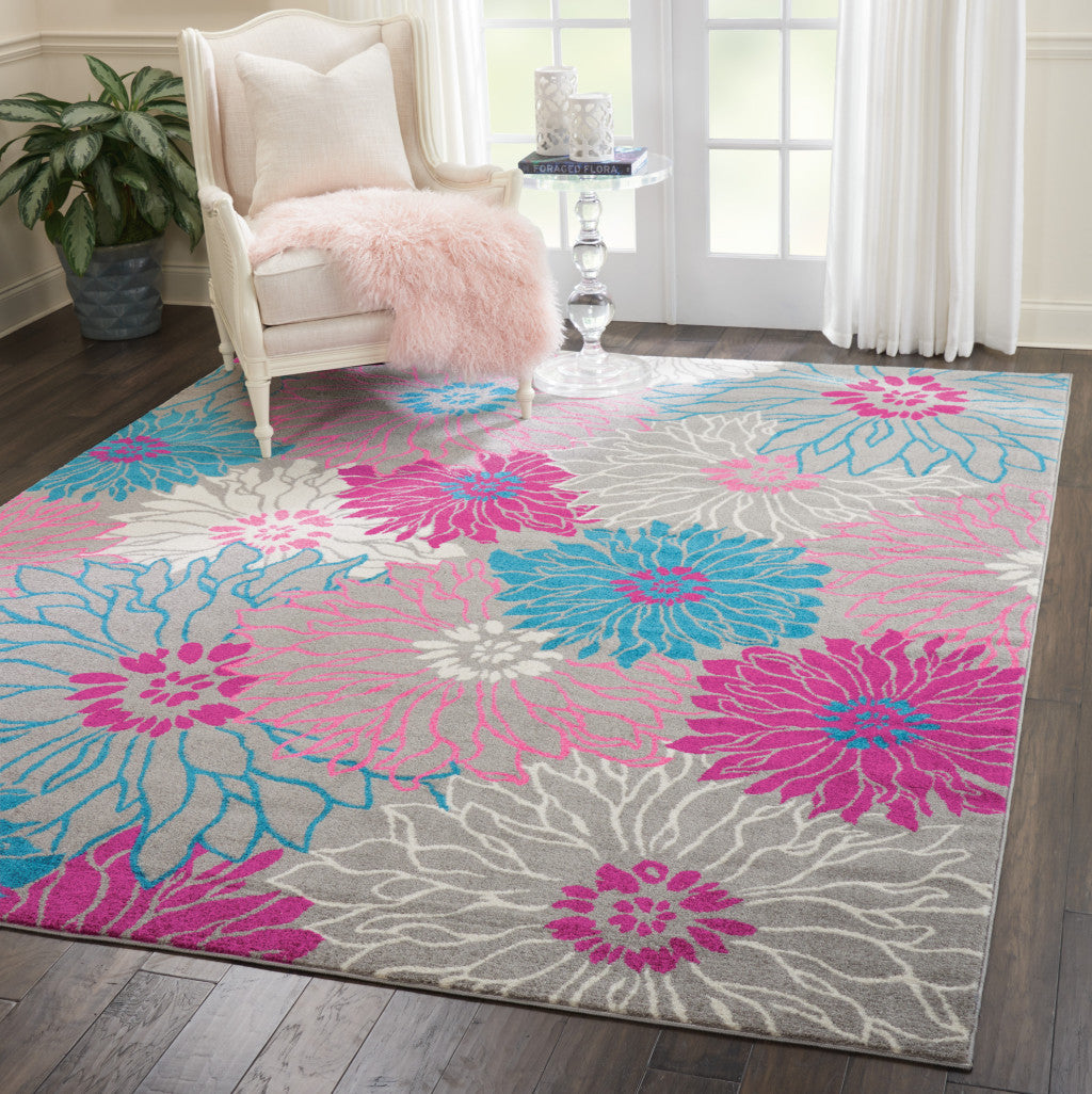 10' Gray Floral Dhurrie Runner Rug