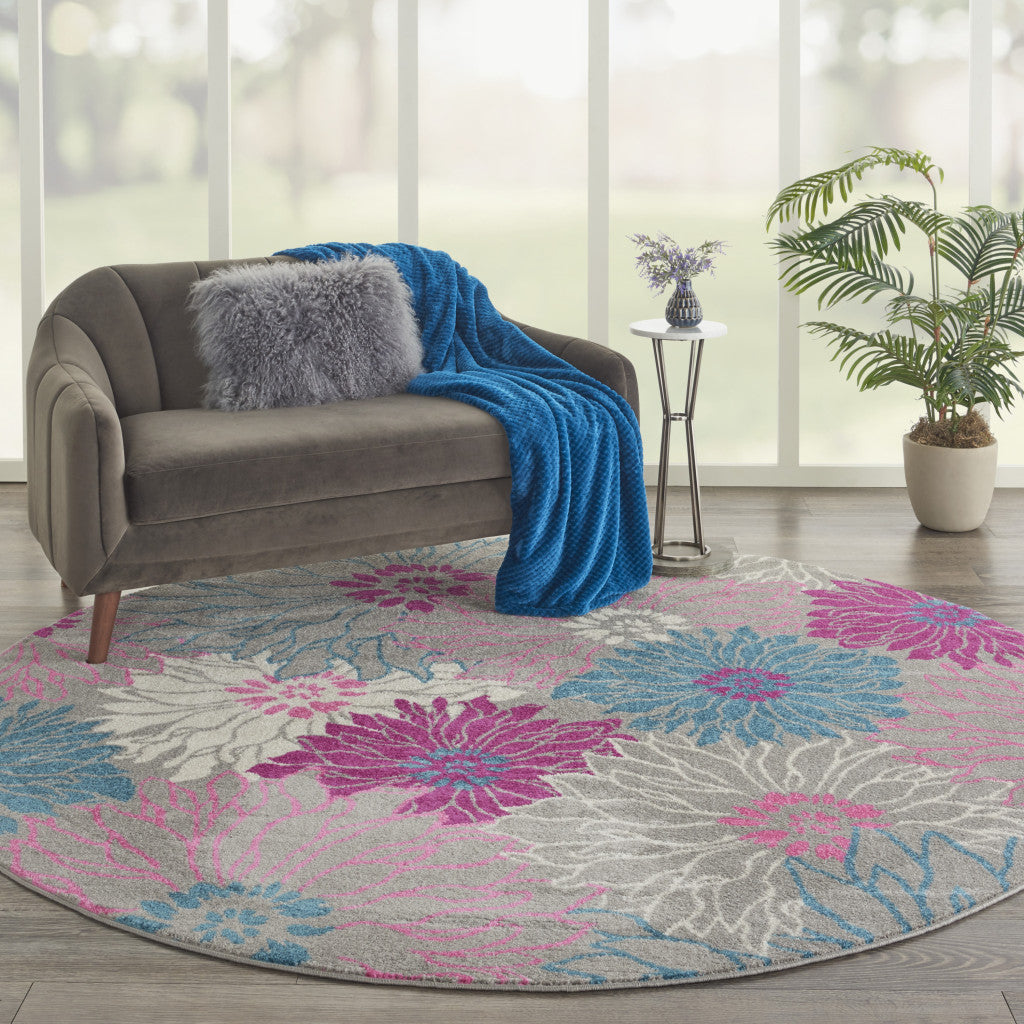 10' Gray Floral Dhurrie Runner Rug