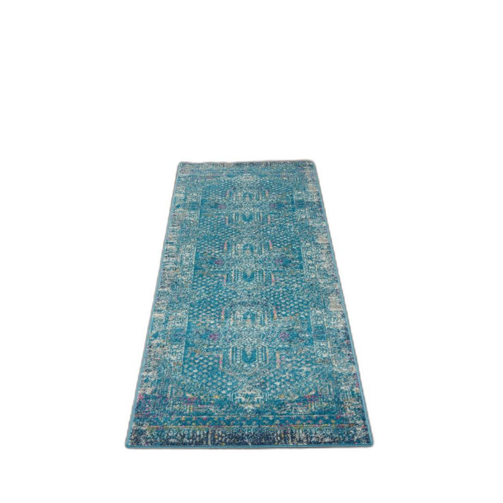 10' Blue Southwestern Power Loom Runner Rug