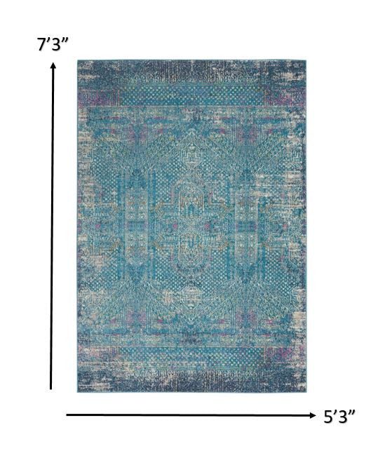 10' Blue Southwestern Power Loom Runner Rug