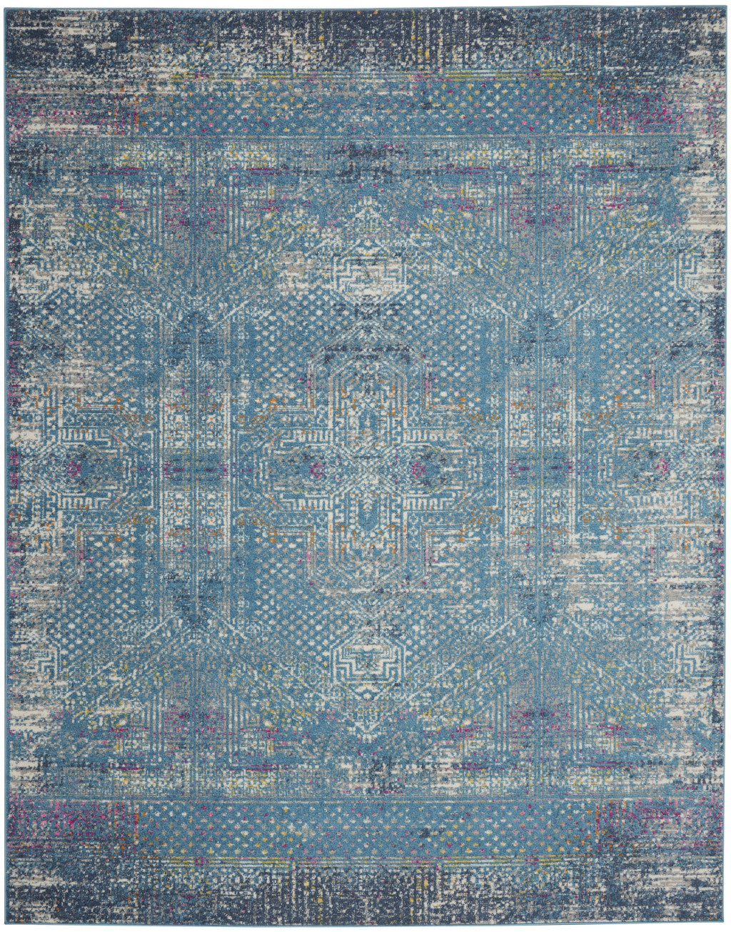 10' Blue Southwestern Power Loom Runner Rug