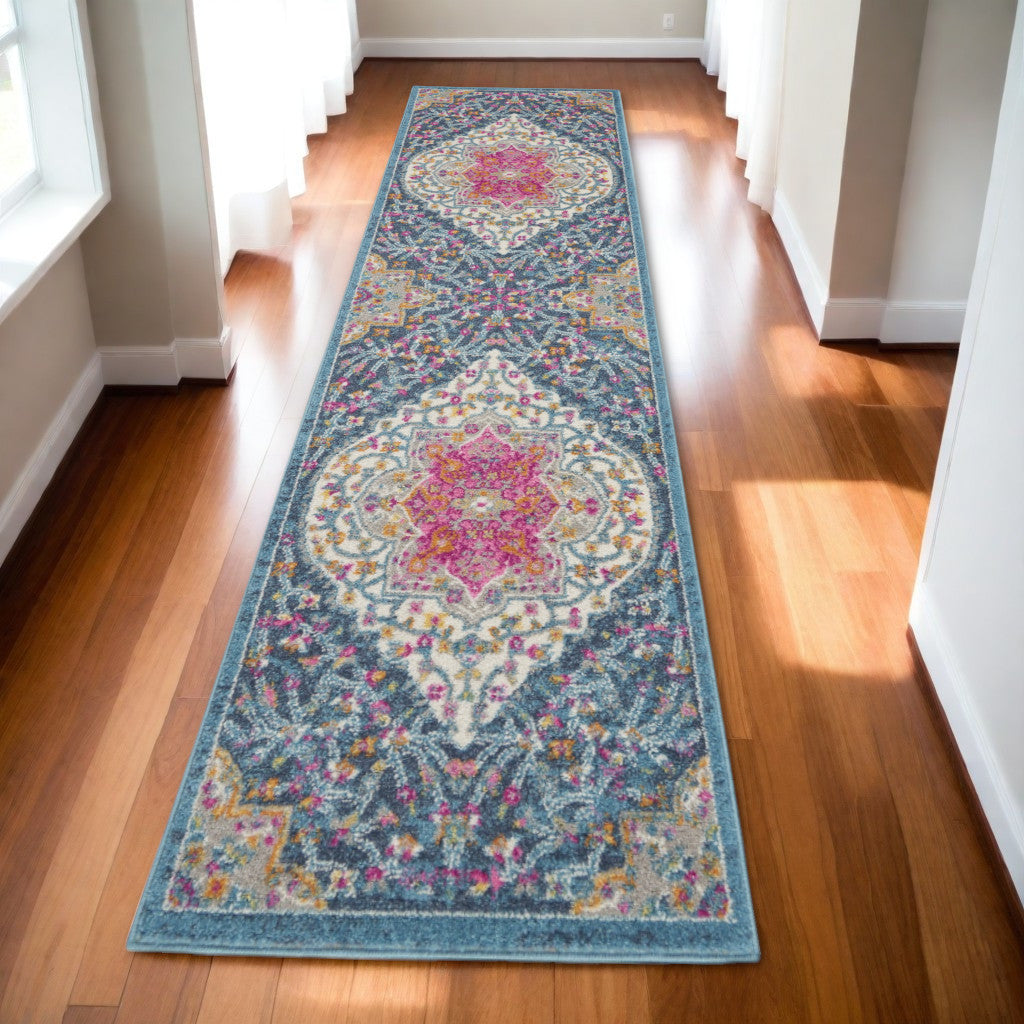 10' Blue Dhurrie Runner Rug