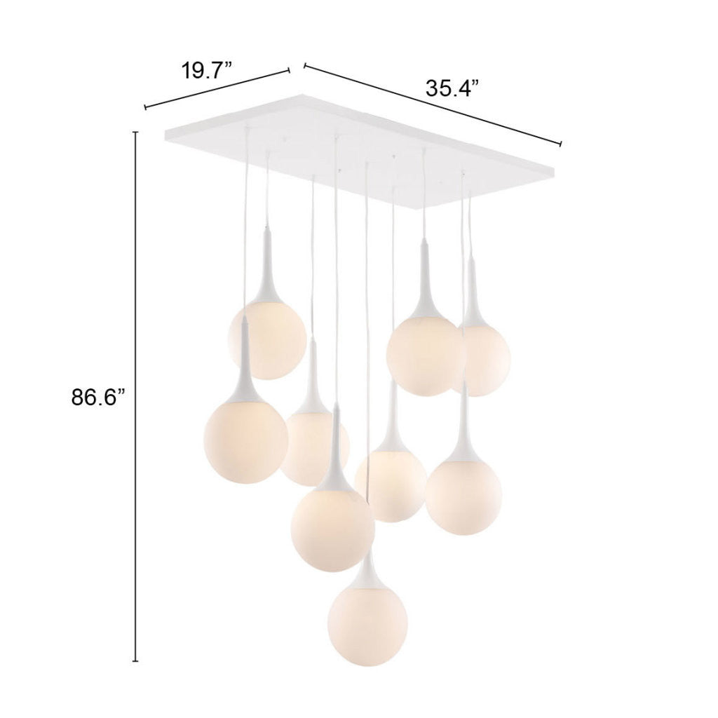 White Shaded Nine Light Metal Dimmable Ceiling Light