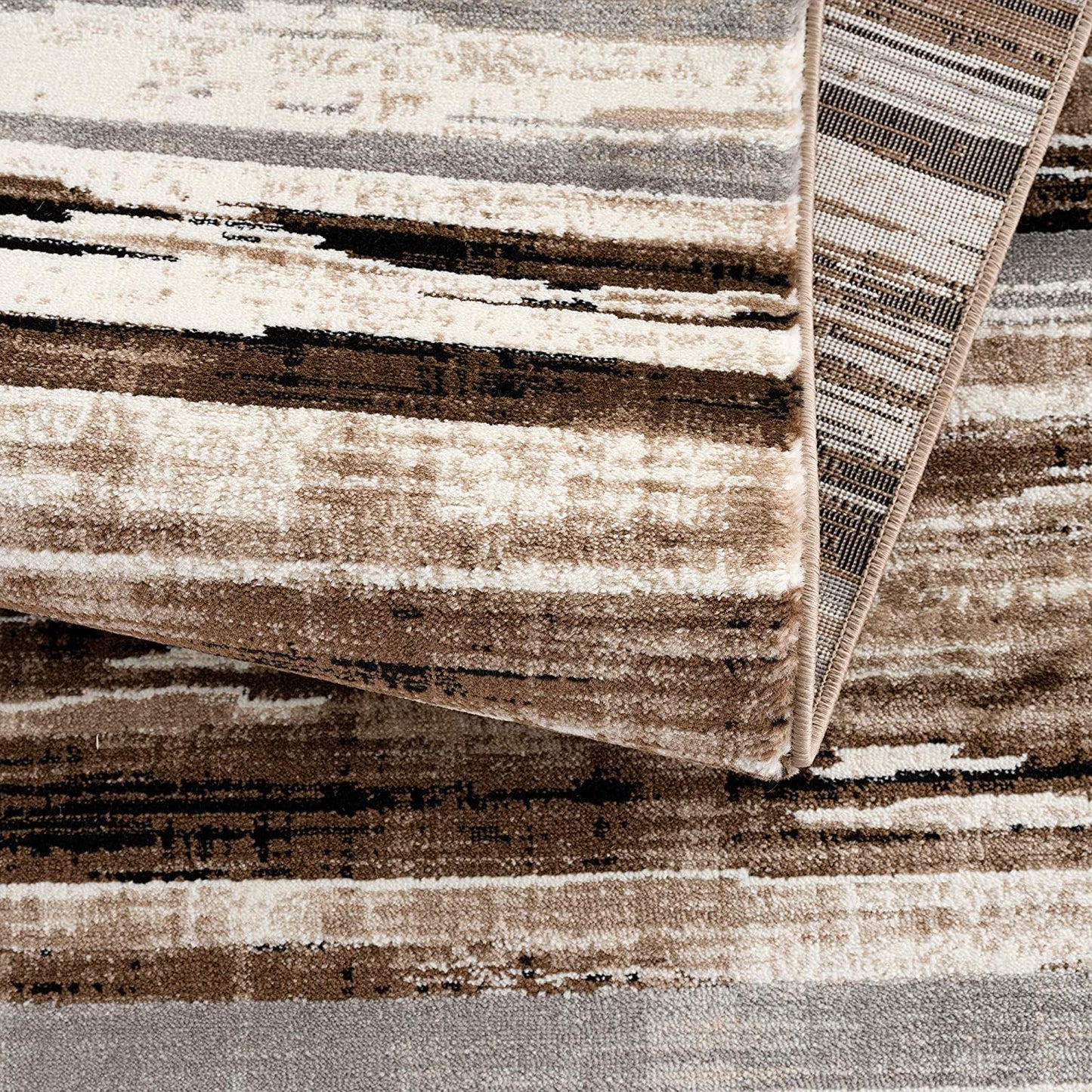 10' Beige Brown and Gray Abstract Runner Rug