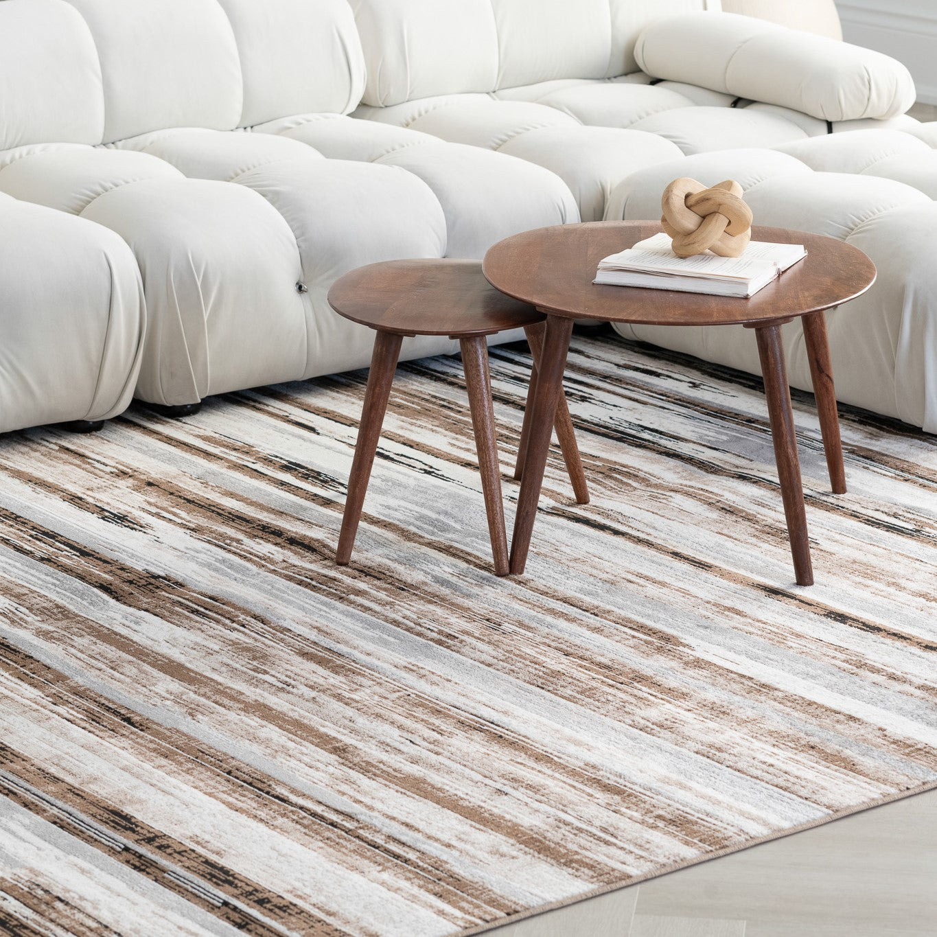 10' Beige Brown and Gray Abstract Runner Rug