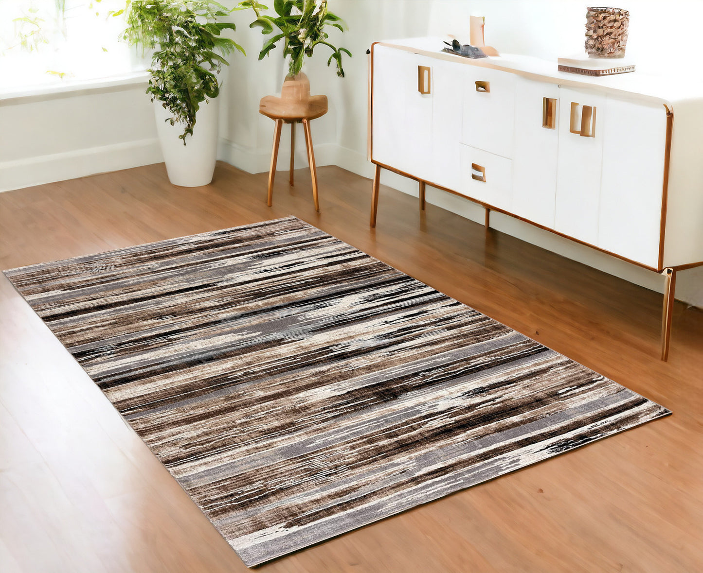 10' Beige Brown and Gray Abstract Runner Rug