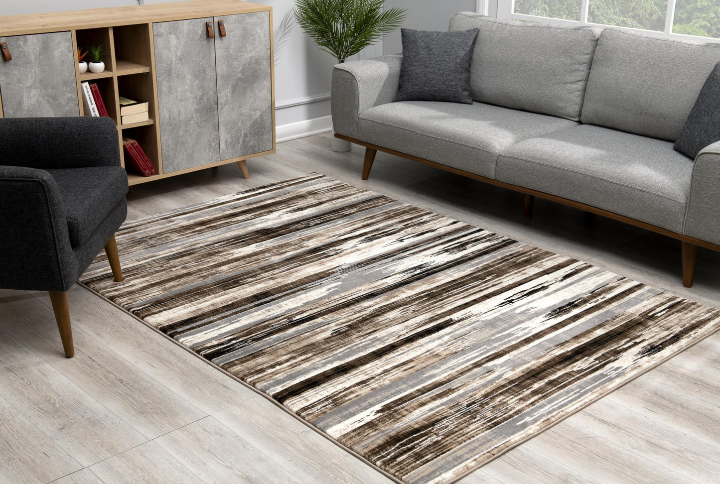 10' Beige Brown and Gray Abstract Runner Rug