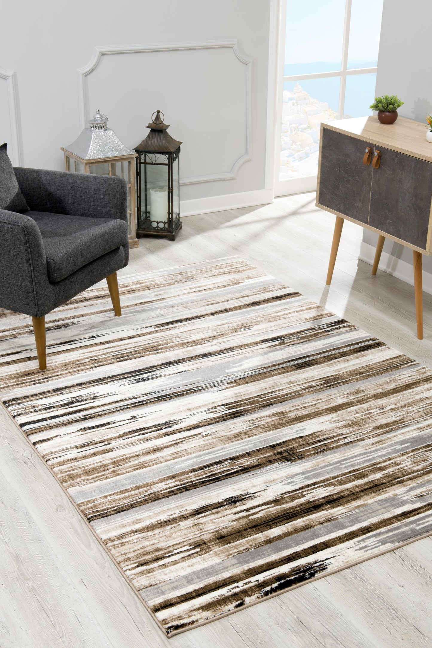 10' Beige Brown and Gray Abstract Runner Rug