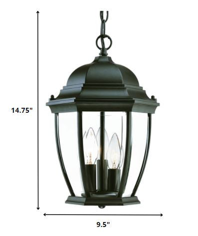 Three Light Matte Black Wide Lantern Hanging Light