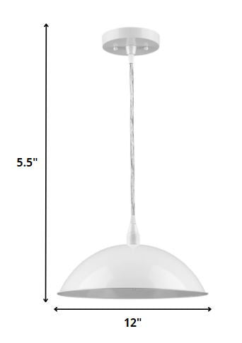 White Metal Hanging Light with Dome Shade