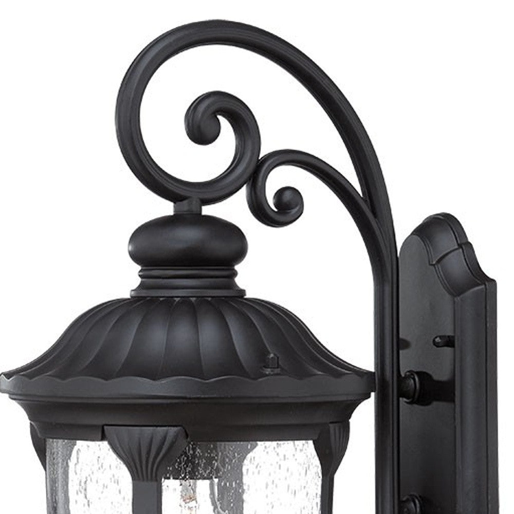 XL Matte Black Cast Aluminum Glass Lantern Wall Sconce