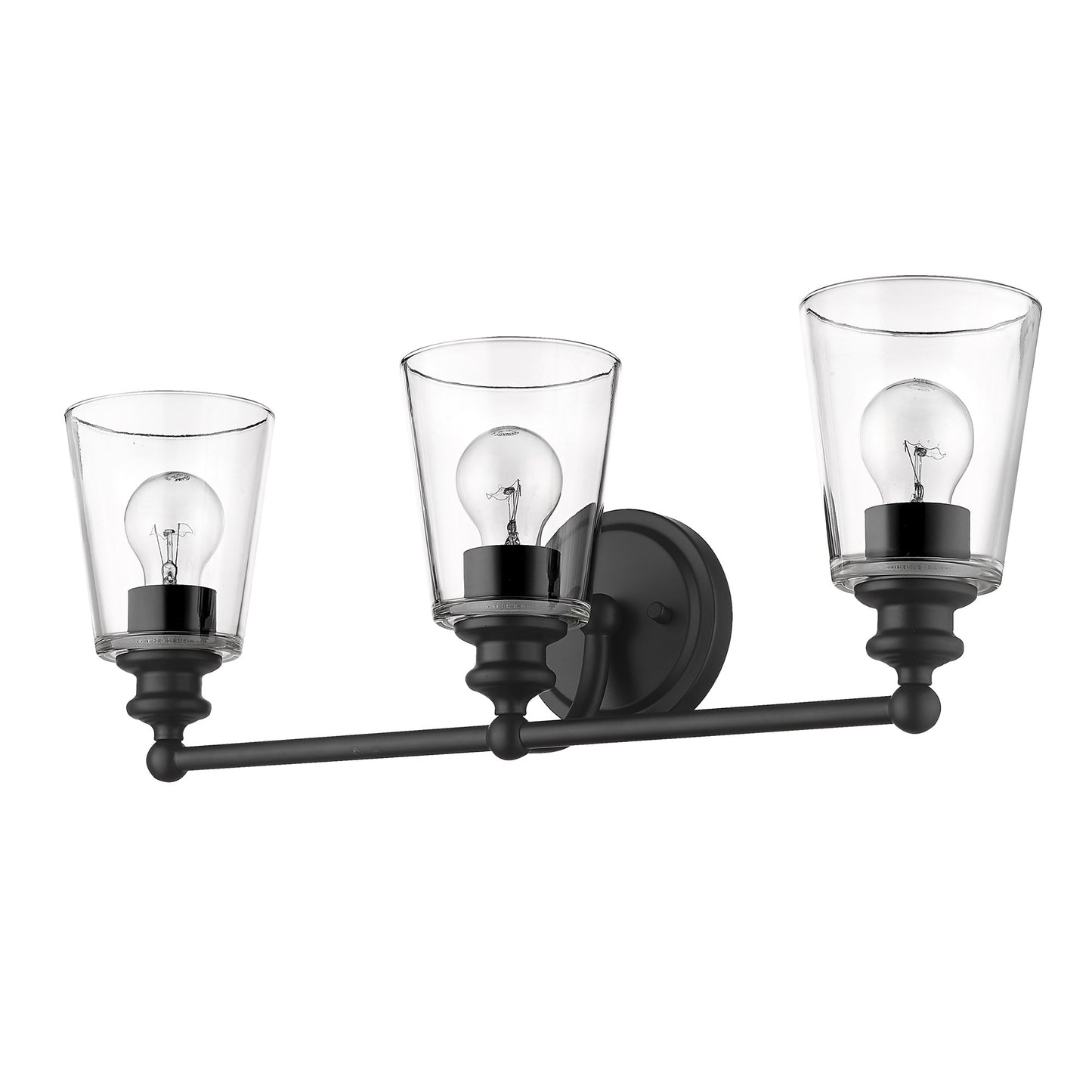 Three Light Matte Black Glass Shade Wall Sconce