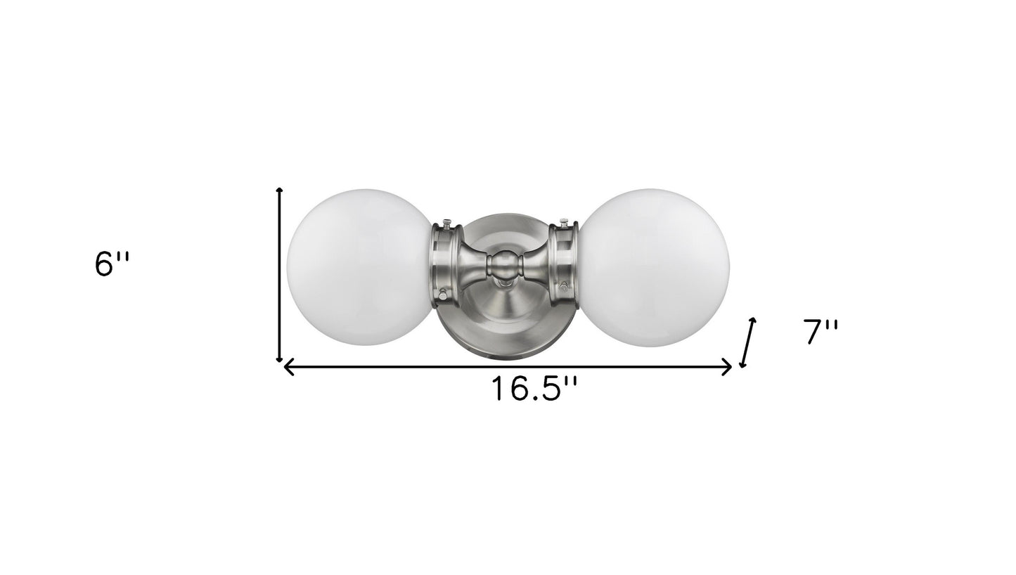 Two Light Silver Wall Sconce with Round Frosted Glass Shade