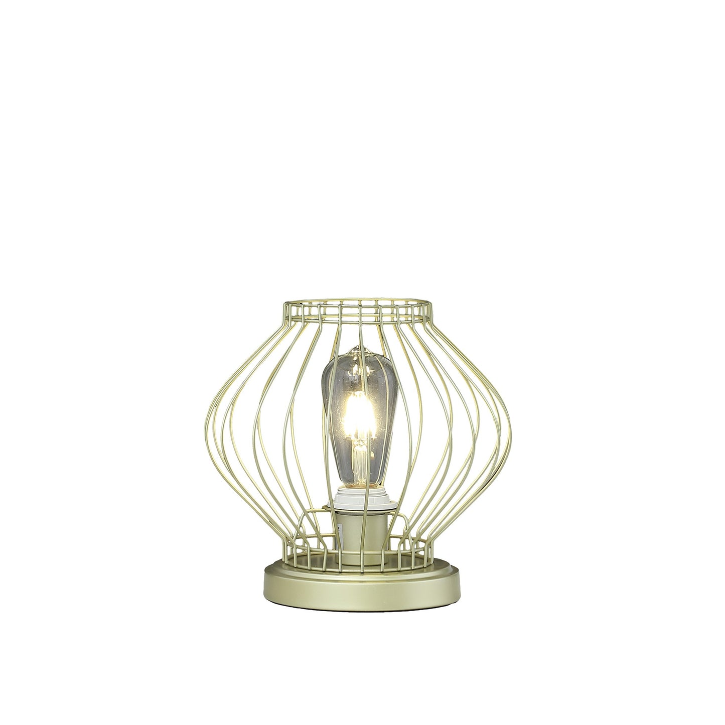 10" Gold Bedside Table Lamp With Gold Cage Shade