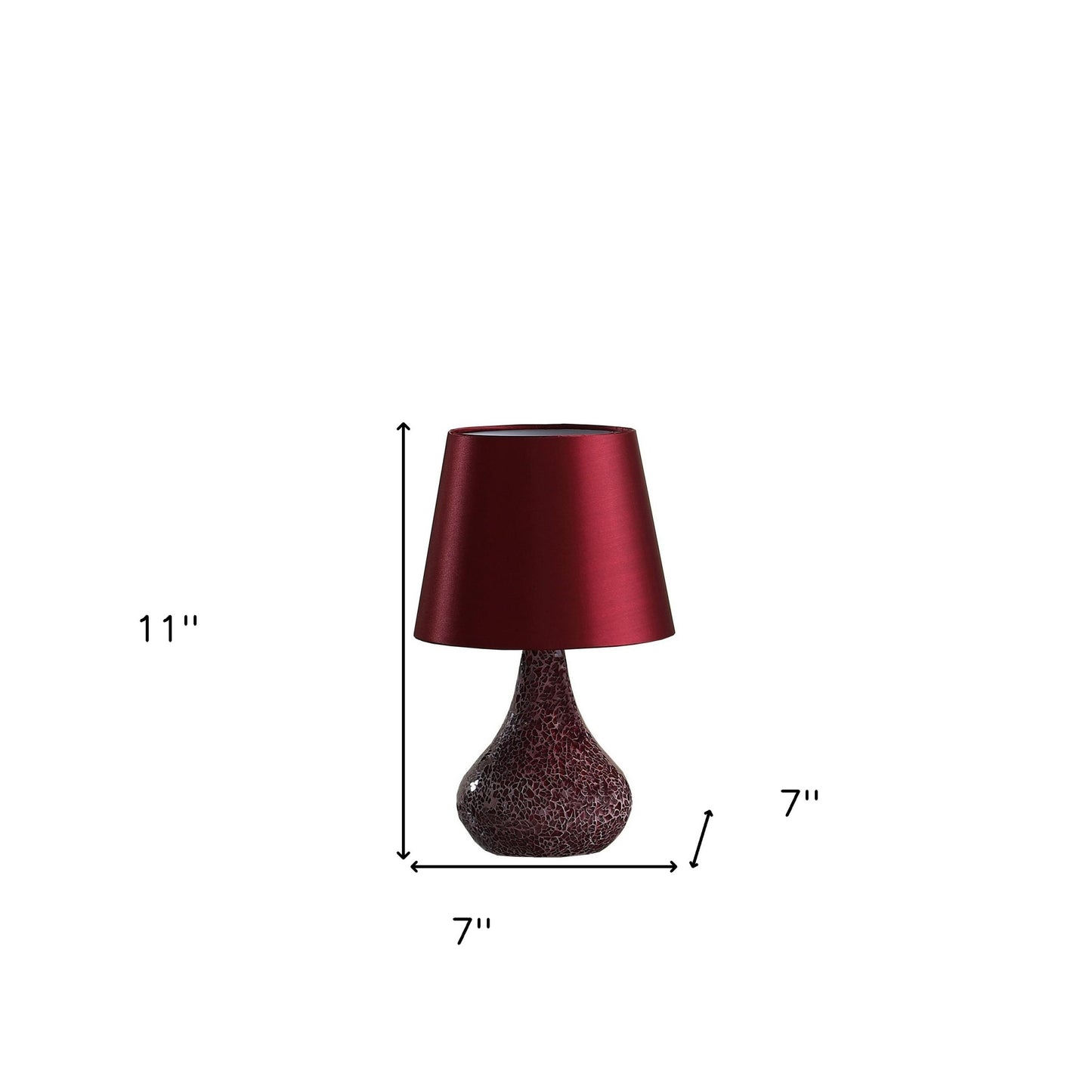 11" Red Resin and Glass Mosaic Crackle Accent Lamp With Burgundy Drum Shade