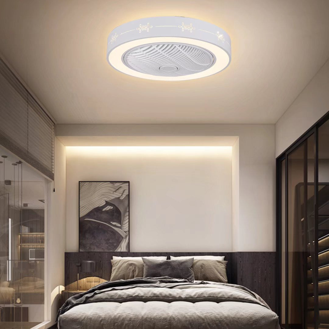 White Modern Flush LED Ceiling Fan and Light