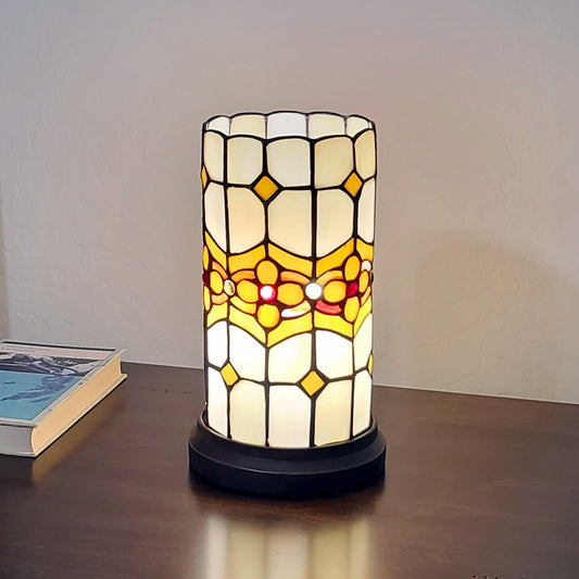 11" Brown and Beige Mosaic Tile Stained Glass Accent Lamp