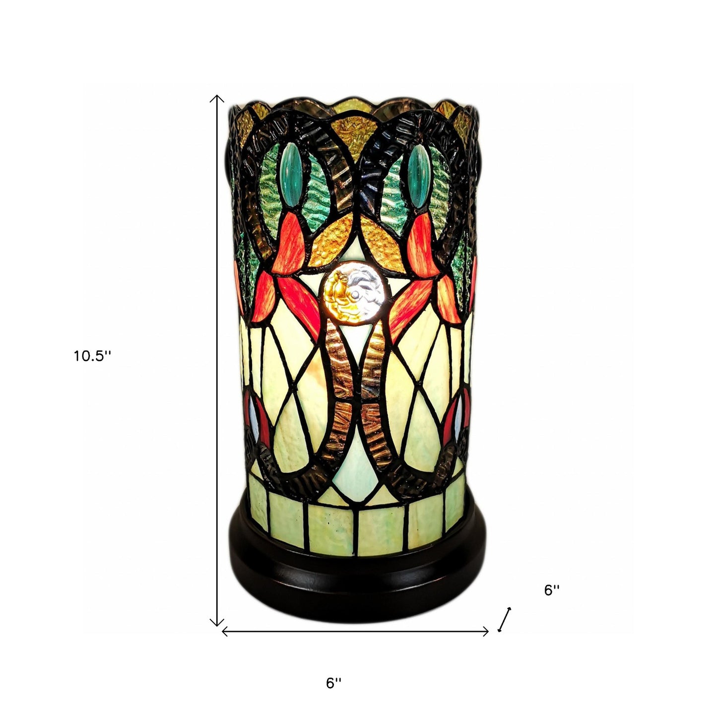 11" Beige and Orange Mosaic Tile Stained Glass Accent Lamp