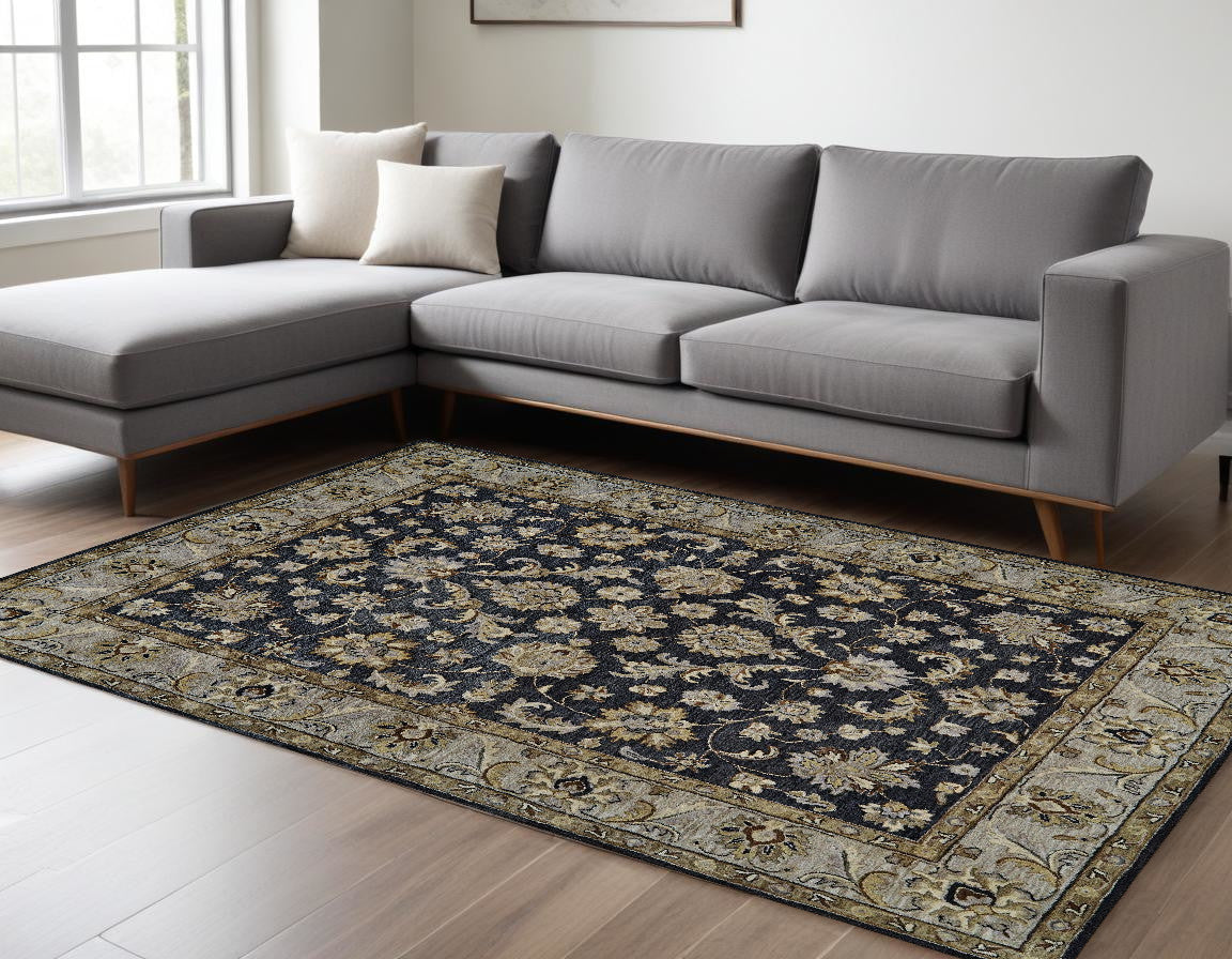 10' Blue Gray And Taupe Wool Floral Tufted Handmade Stain Resistant Runner Rug