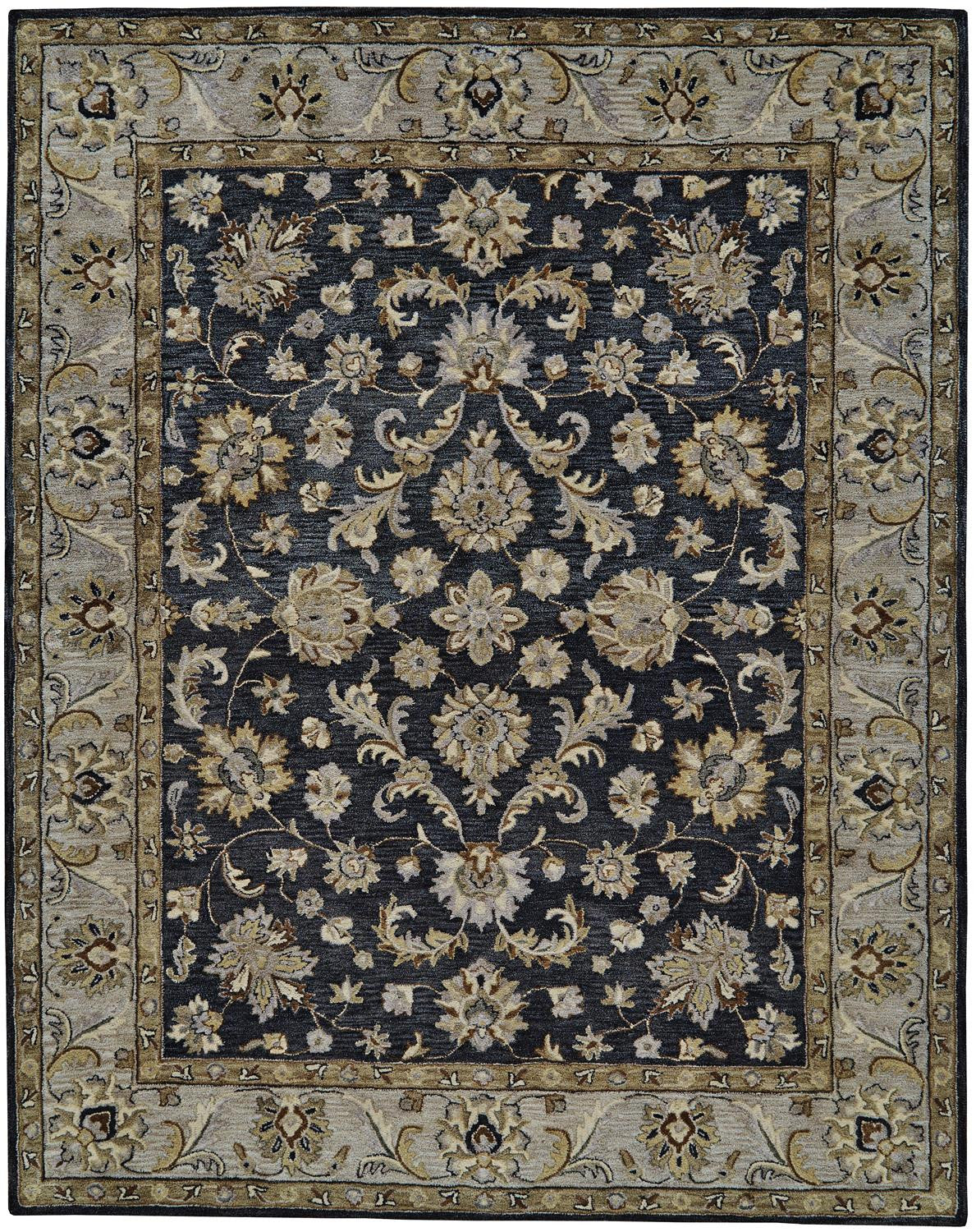 10' Blue Gray And Taupe Wool Floral Tufted Handmade Stain Resistant Runner Rug