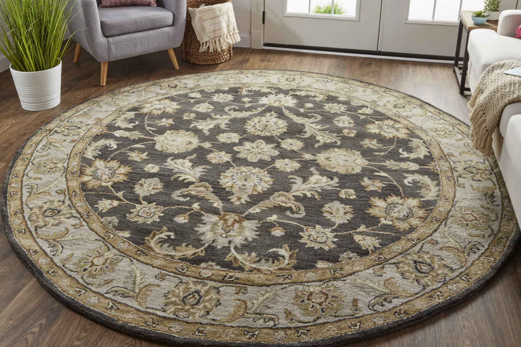 10' Blue Gray And Taupe Wool Floral Tufted Handmade Stain Resistant Runner Rug