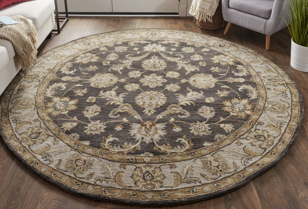 10' Blue Gray And Taupe Wool Floral Tufted Handmade Stain Resistant Runner Rug