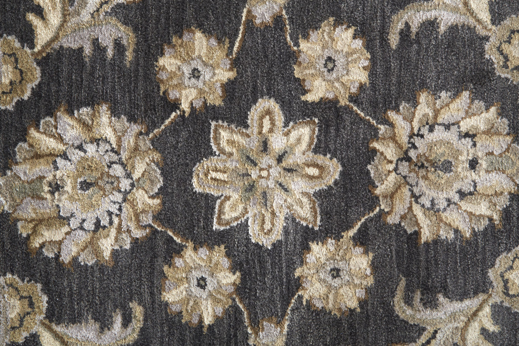 10' Blue Gray And Taupe Wool Floral Tufted Handmade Stain Resistant Runner Rug